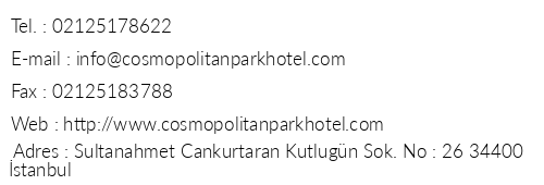 Cosmopolitan Park Hotel telefon numaralar, faks, e-mail, posta adresi ve iletiim bilgileri